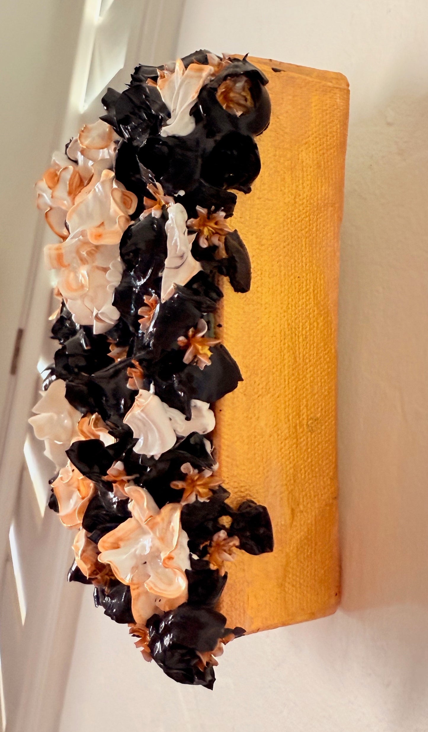 Field of gold and white flowers among black tulips 6x6x1.5 (SOLD)