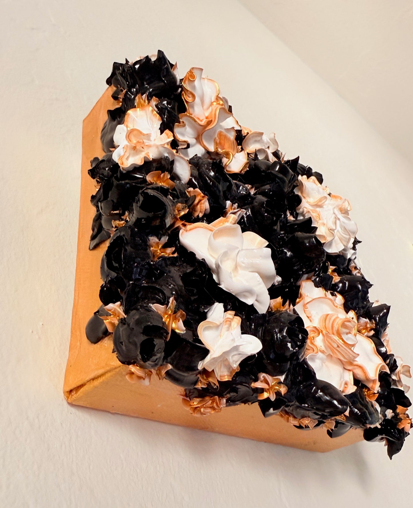 Field of gold and white flowers among black tulips 6x6x1.5 (SOLD)