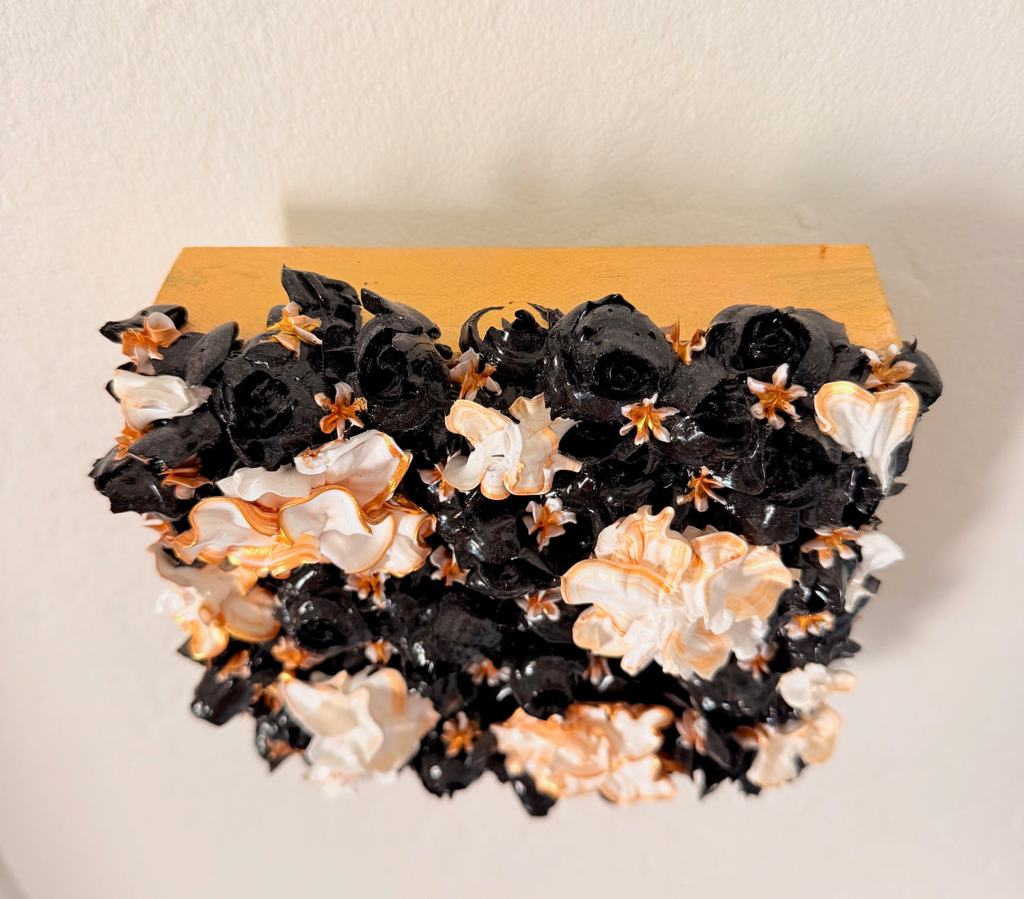 Field of gold and white flowers among black tulips 6x6x1.5 (SOLD)