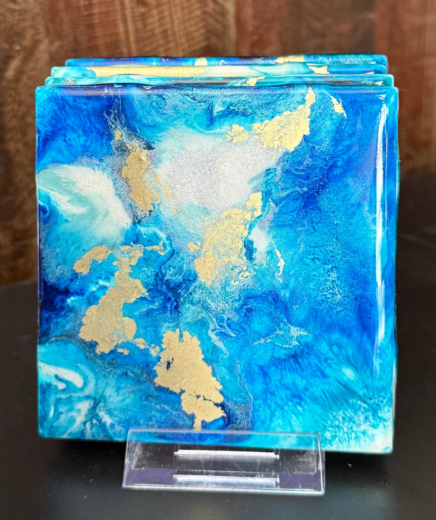 Coasters - blue and gold ocean inspired