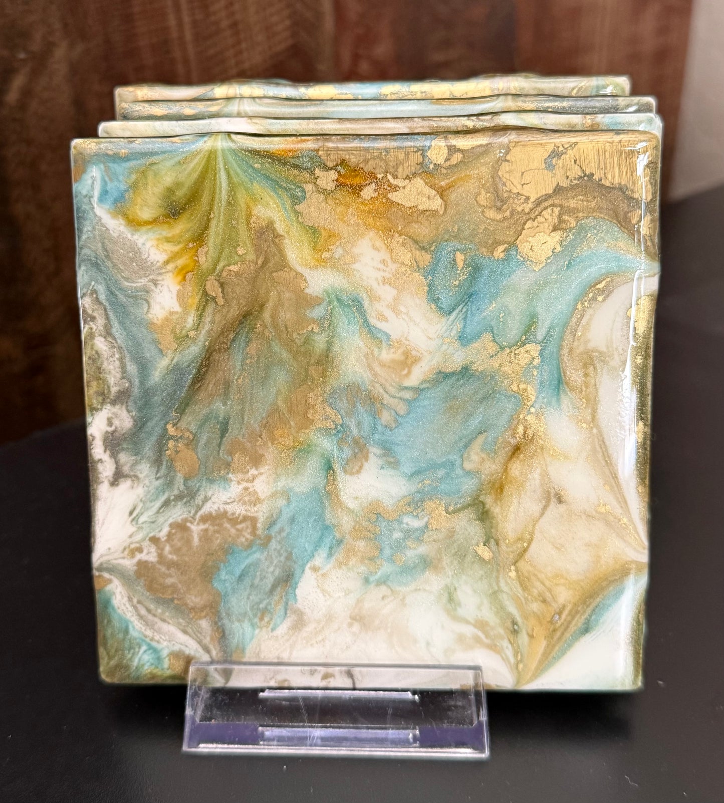 Coasters - turquoise, gunmetal, gold and pearl