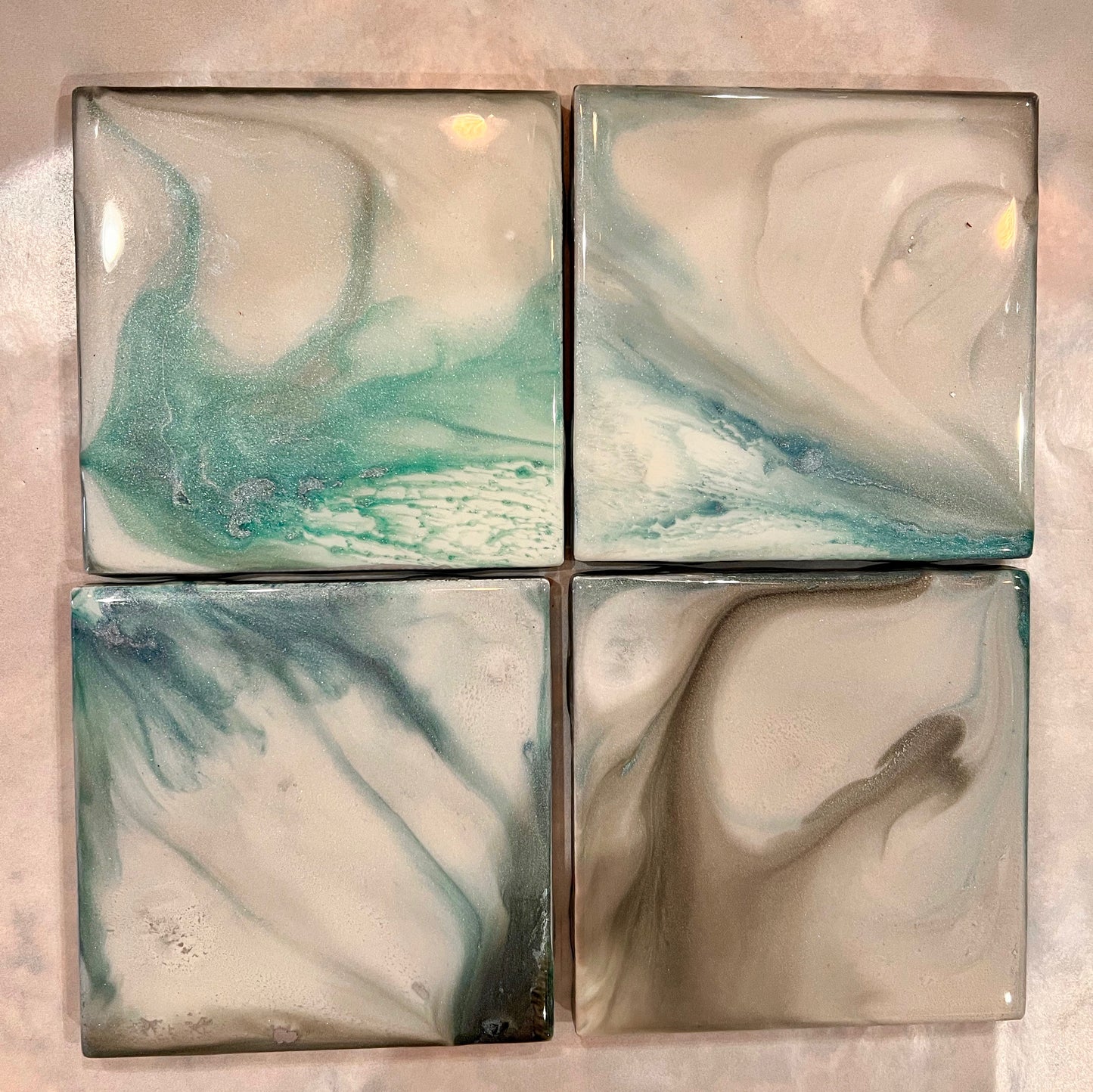 Resin Coasters- Blue, Gray and Pearl (SOLD)