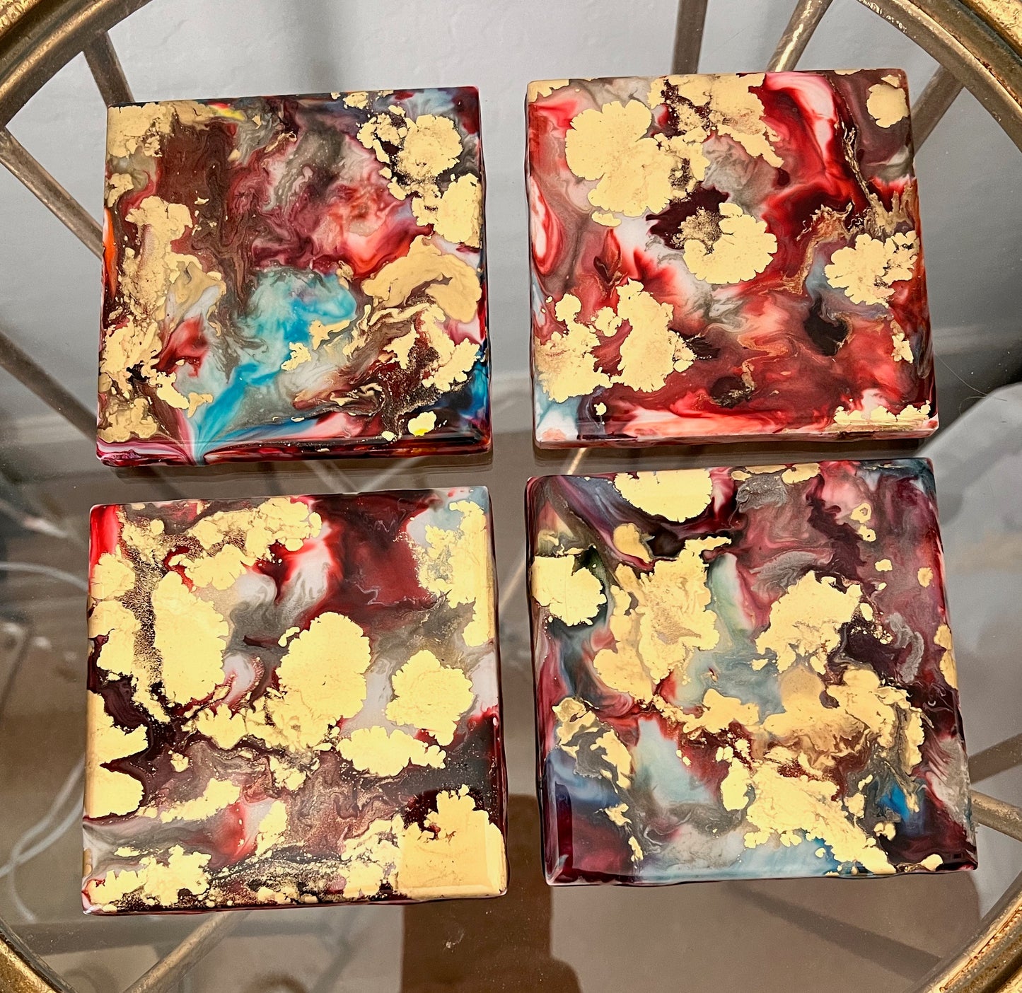Resin Coasters - Red, Blue, White and Gold