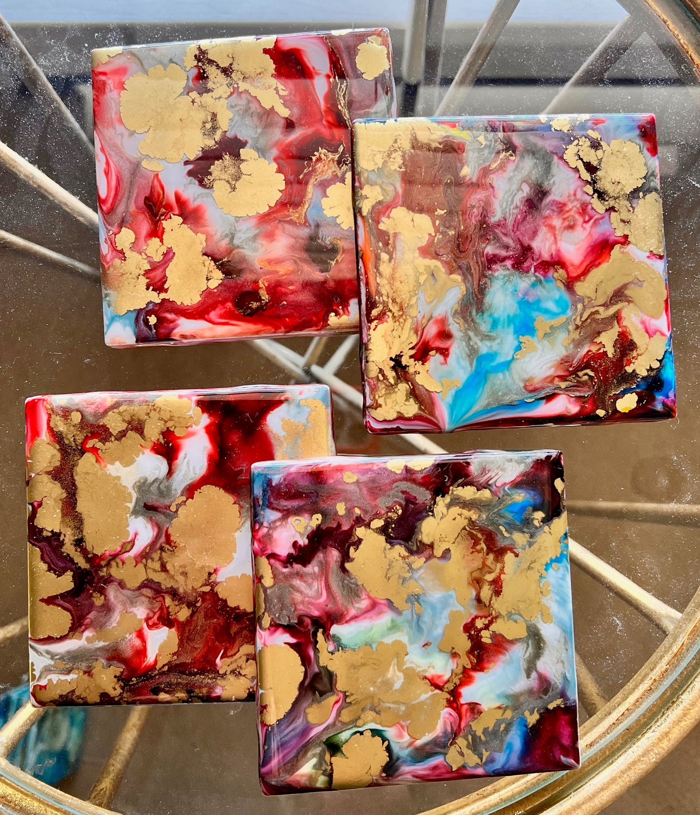 Resin Coasters - Red, Blue, White and Gold
