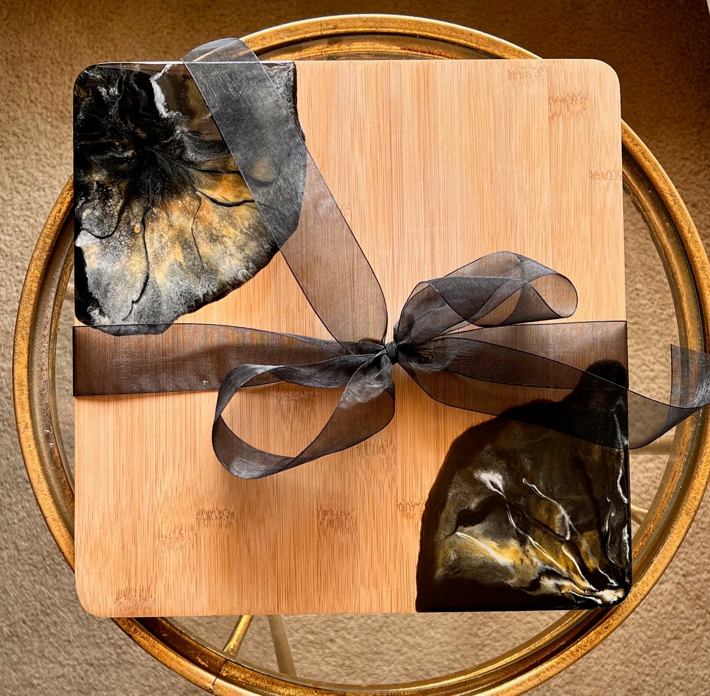 Charcuterie Board - Black, White and Gold Resin (SOLD)