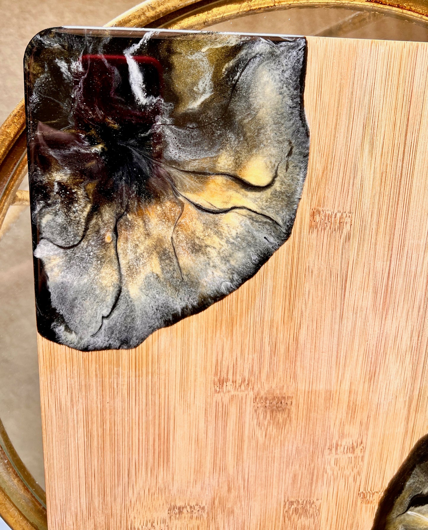 Charcuterie Board - Black, White and Gold Resin (SOLD)