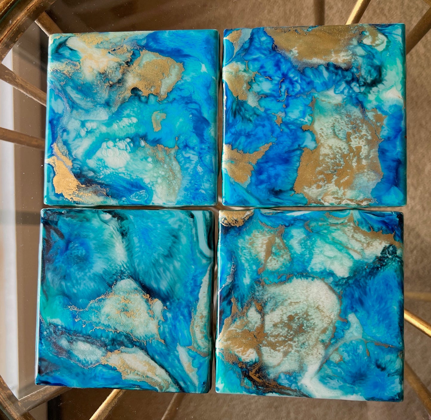 Resin Coasters - Blues, Golds and Pearl