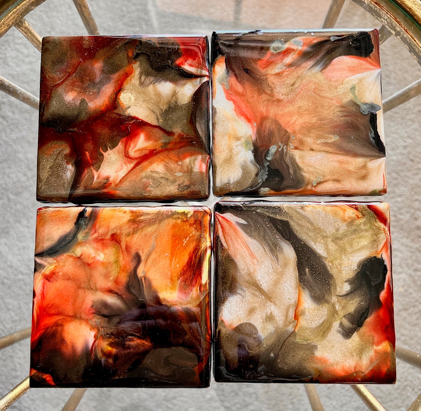Resin Coasters- Red, Black and Gold (SOLD)