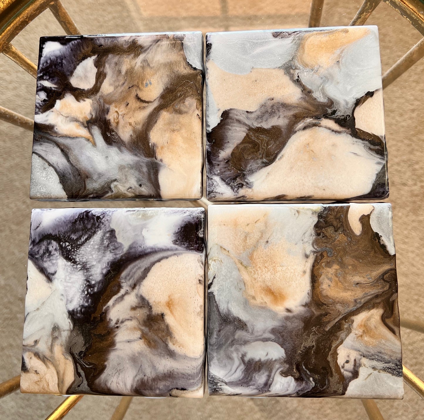 Resin Coasters- Black, Silver, Bronze and Gold