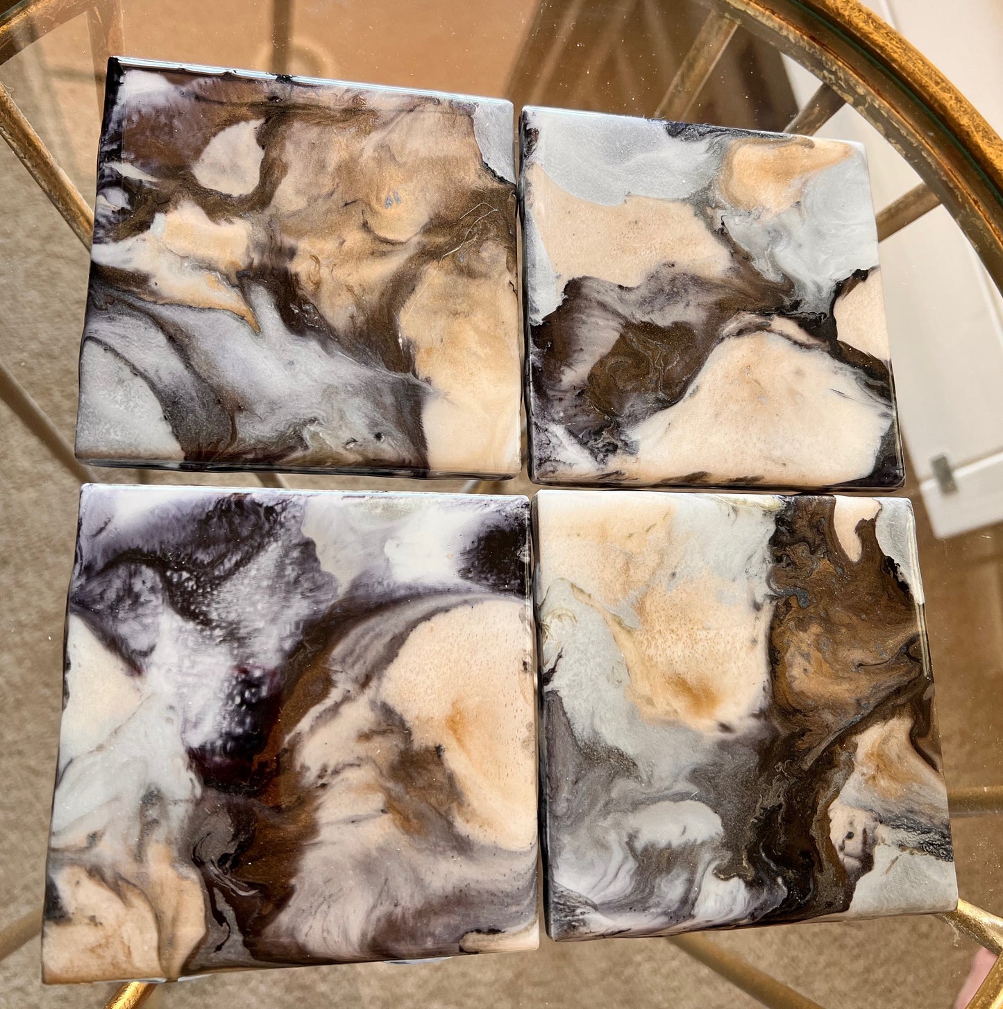 Resin Coasters- Black, Silver, Bronze and Gold