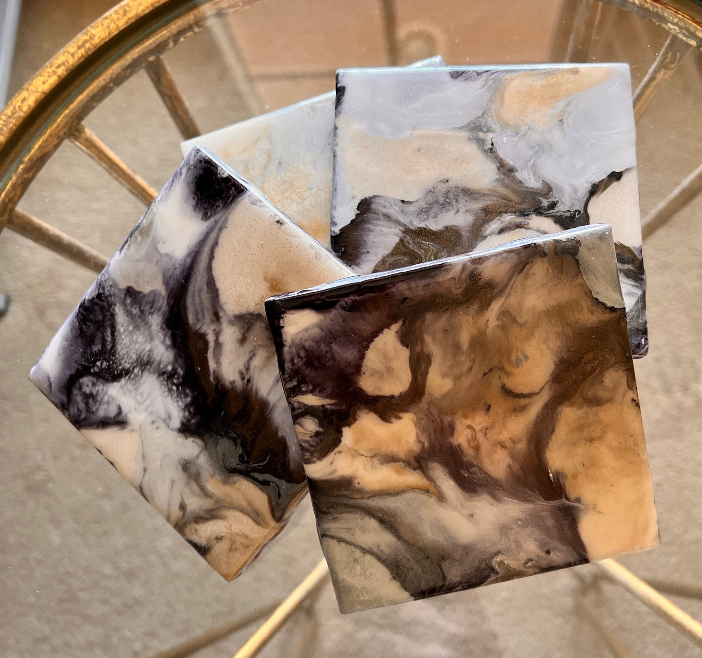 Resin Coasters- Black, Silver, Bronze and Gold