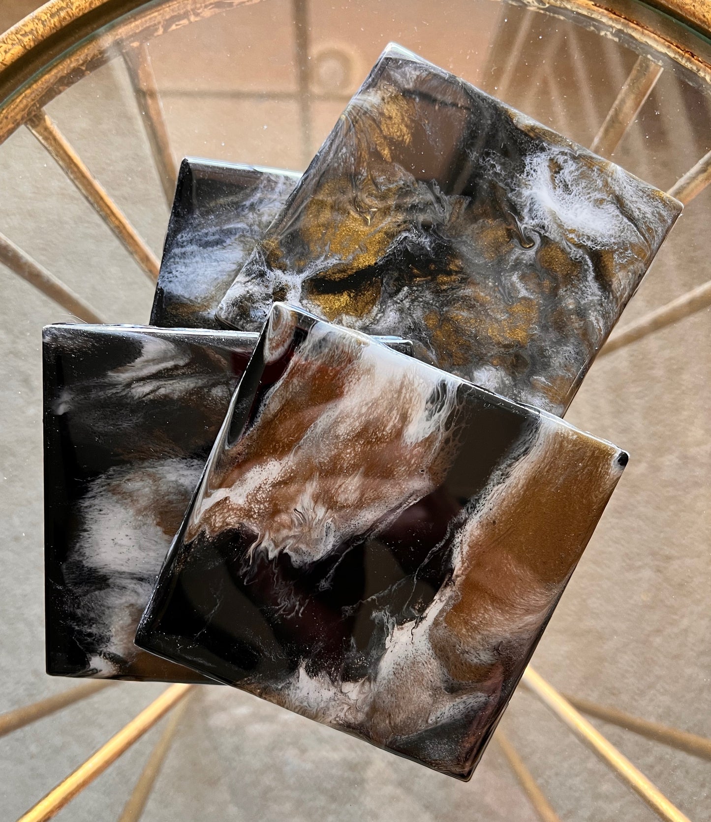 Resin Coasters- Black, White and Gold