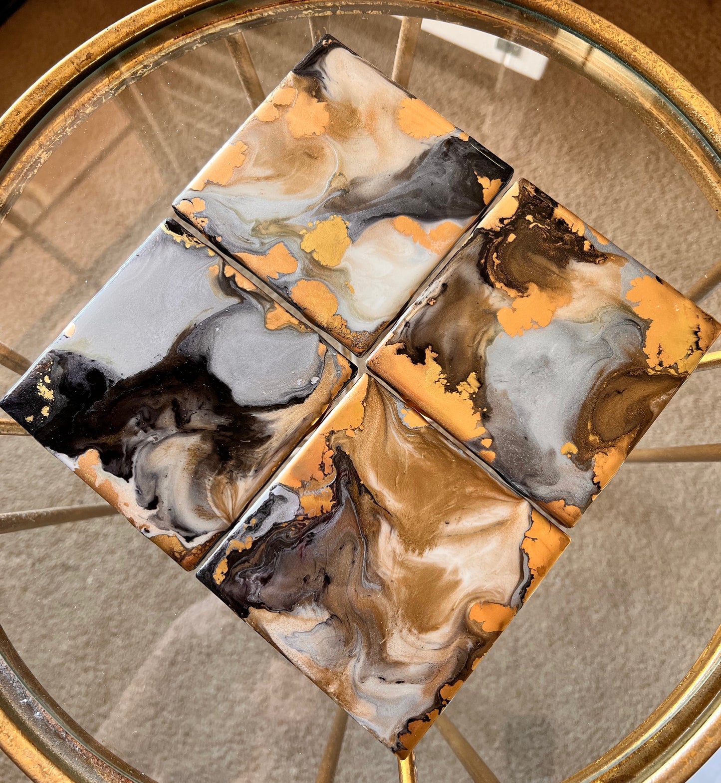 Resin Coasters- Black, Copper, Bronze, Silver and Gold
