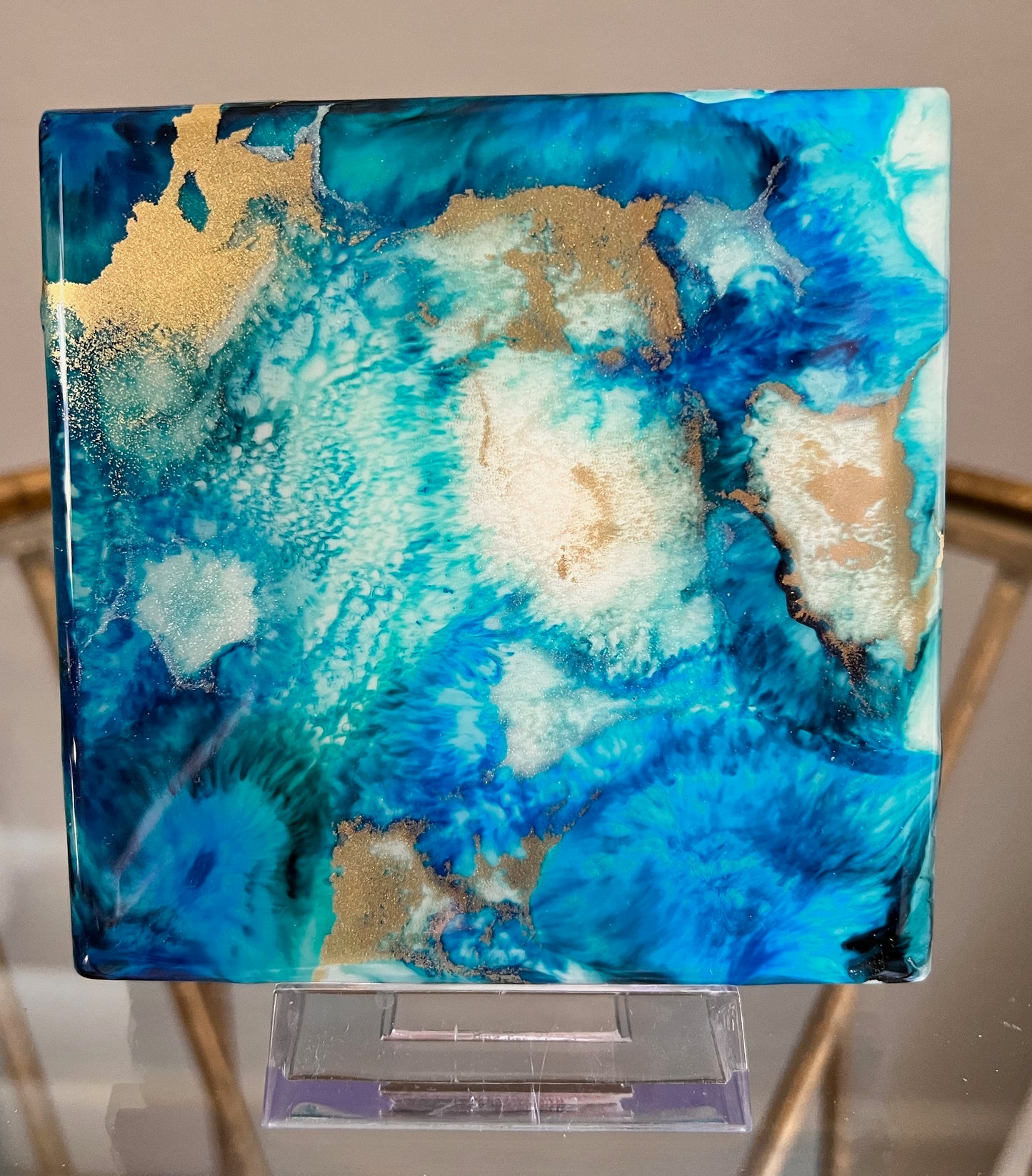 Resin Coasters- Blue, Green, Gold and Pearl (SOLD)