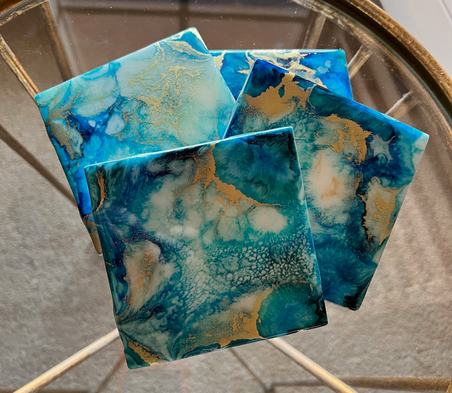 Resin Coasters- Blue, Green, Gold and Pearl (SOLD)