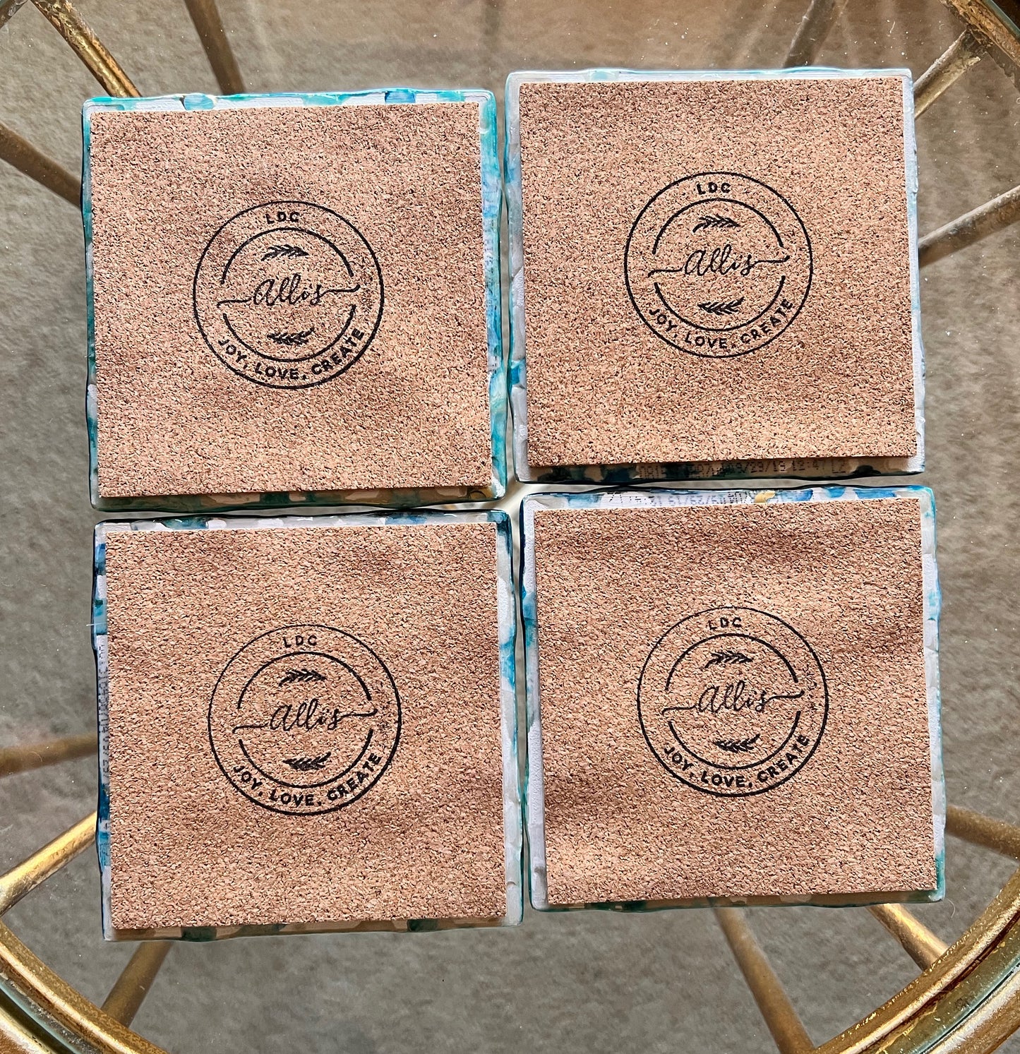Resin Coasters- Blue, Green, Gold and Pearl (SOLD)