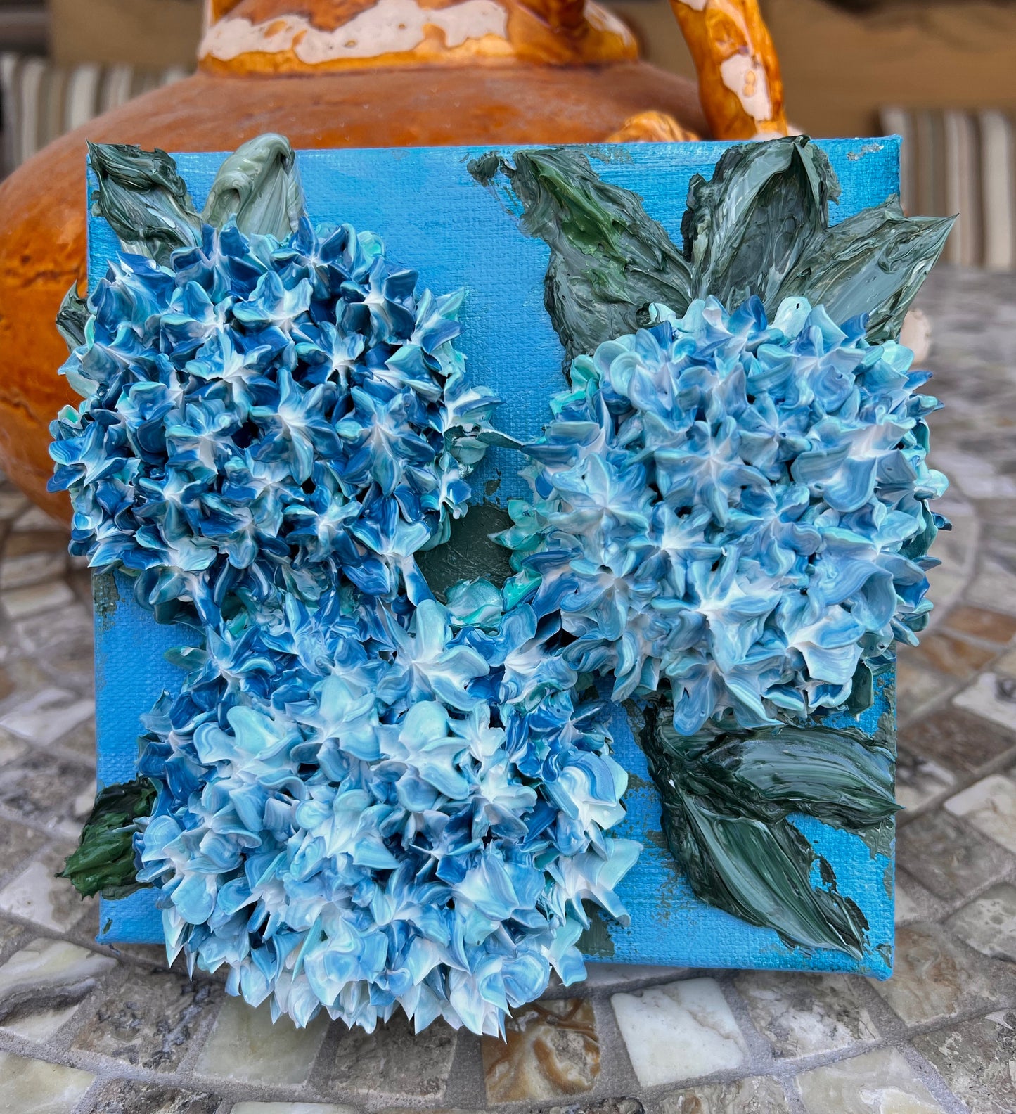Three Balls of Blue Hydrangeas 6x6x1.5 (SOLD)