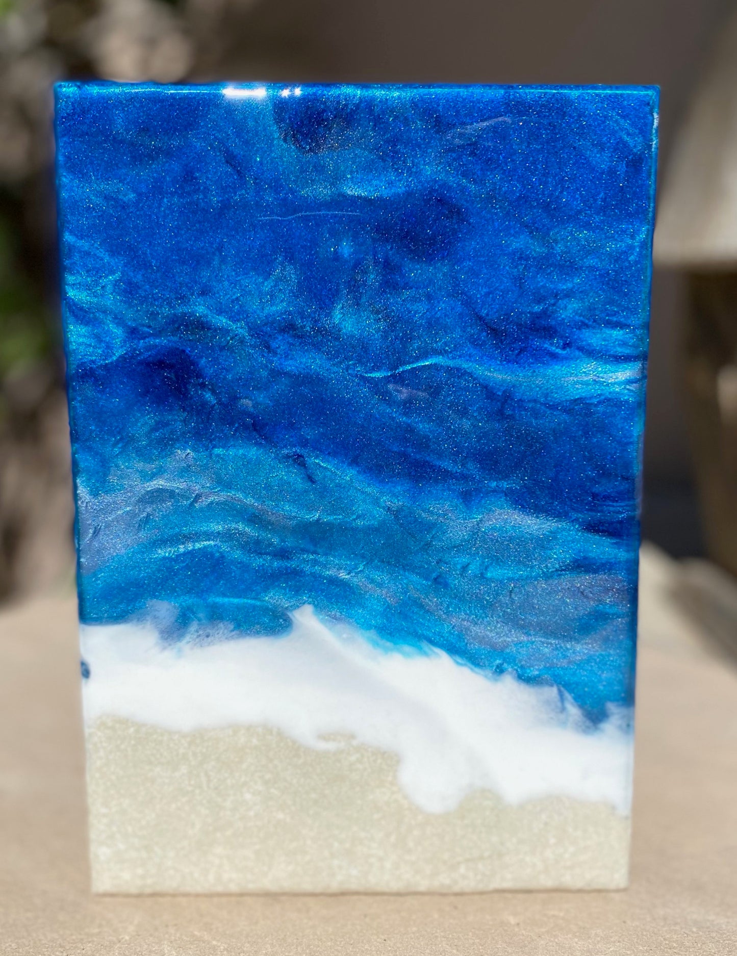 Resin Ocean Crashing Waves Inspired Decorative Block 6x9x1.5
