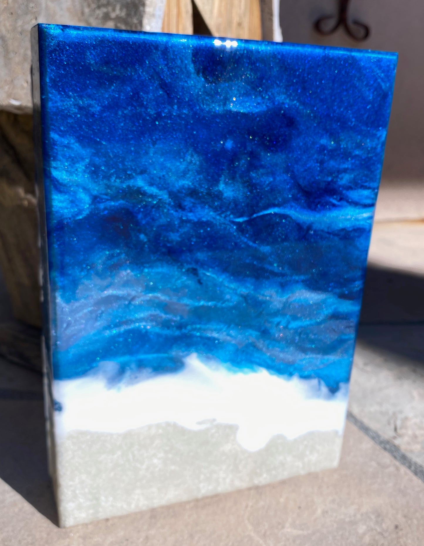 Resin Ocean Crashing Waves Inspired Decorative Block 6x9x1.5