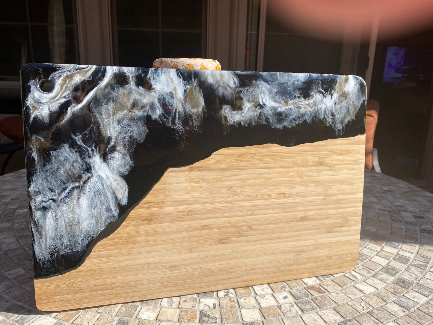 Charcuterie Board - Black, Bronze and White Marbled Resin (SOLD)