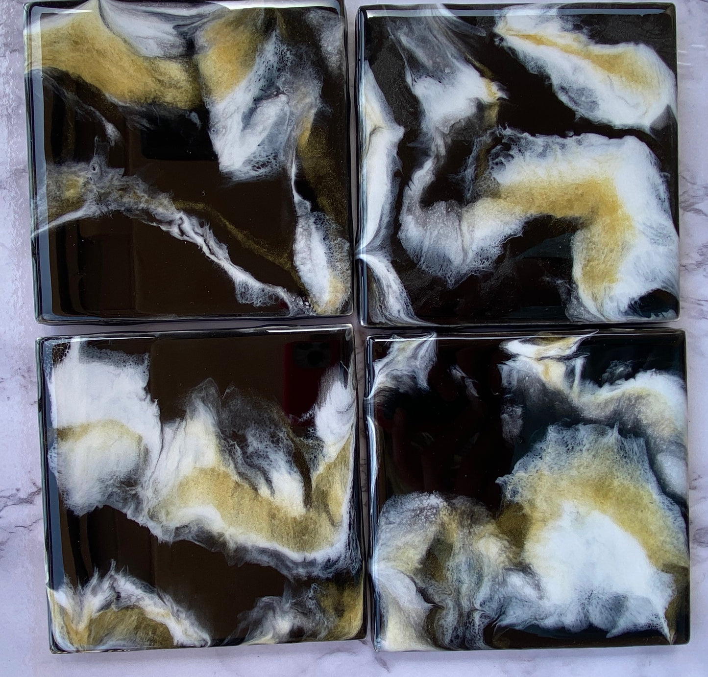 Resin Coasters - Black, Gold and White
