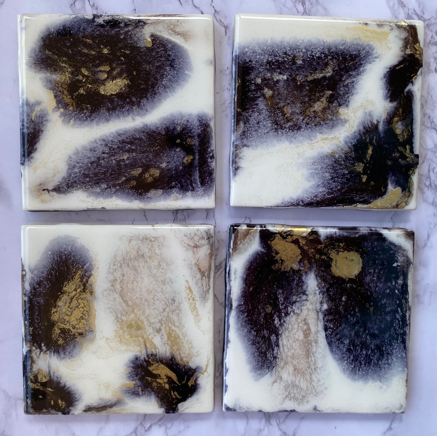 Resin Coasters- Black, Gold, Bronze and White