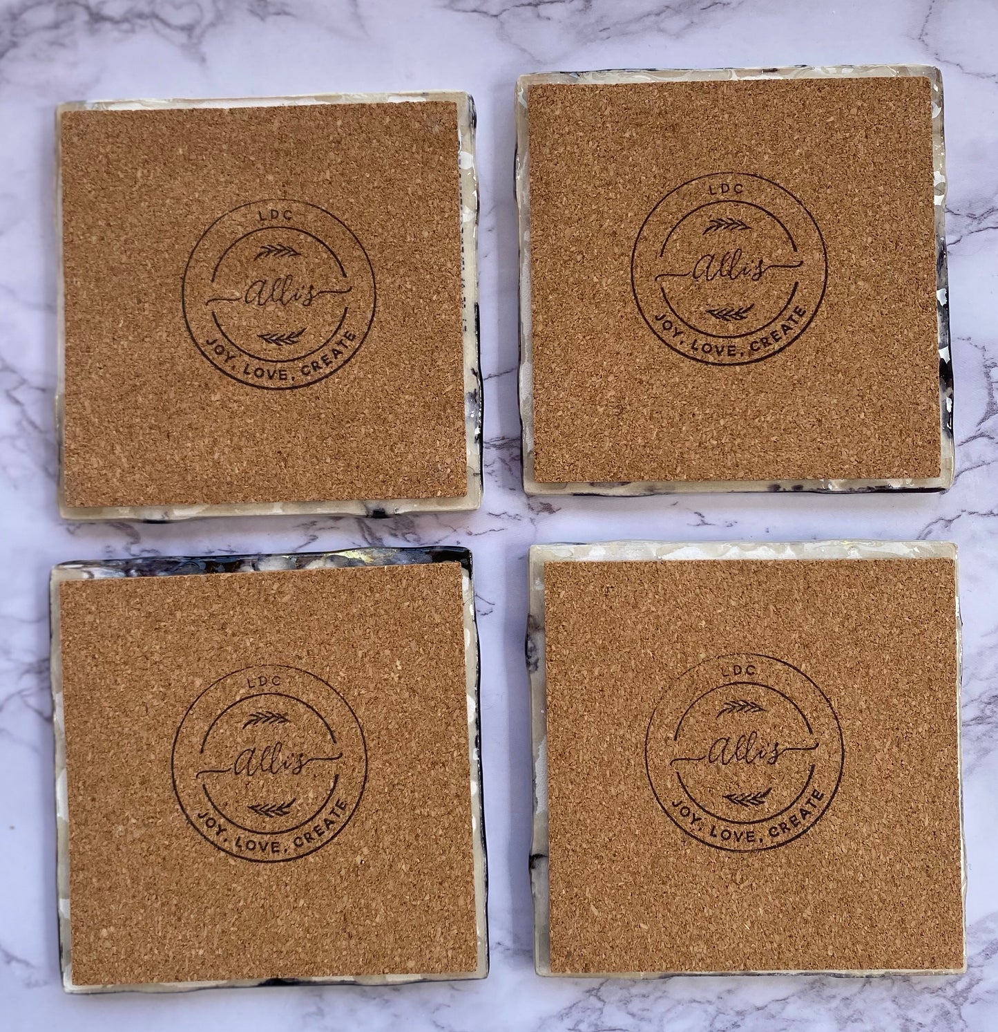 Resin Coasters- Black, Gold, Bronze and White