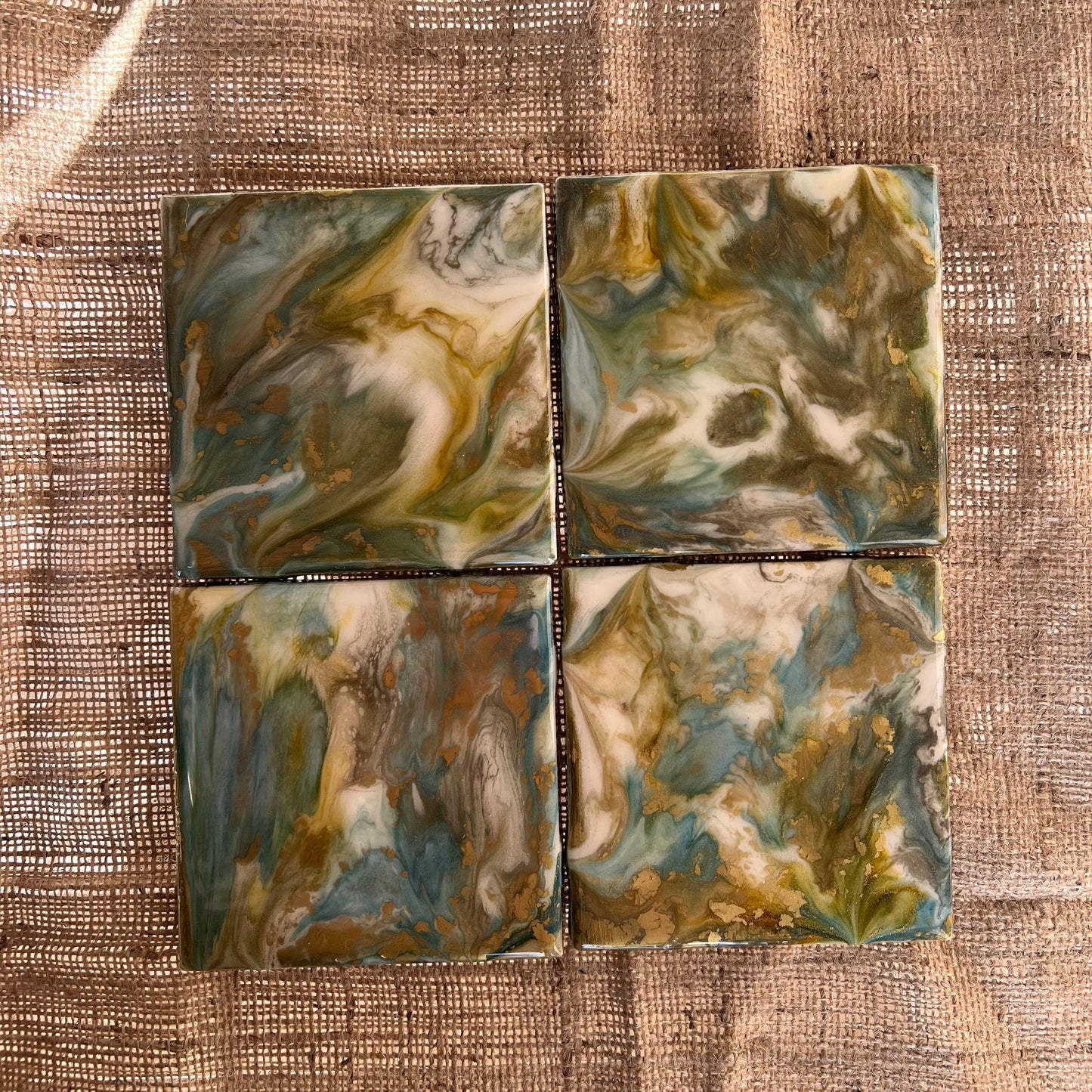 Resin Coasters - Blue, gold and white