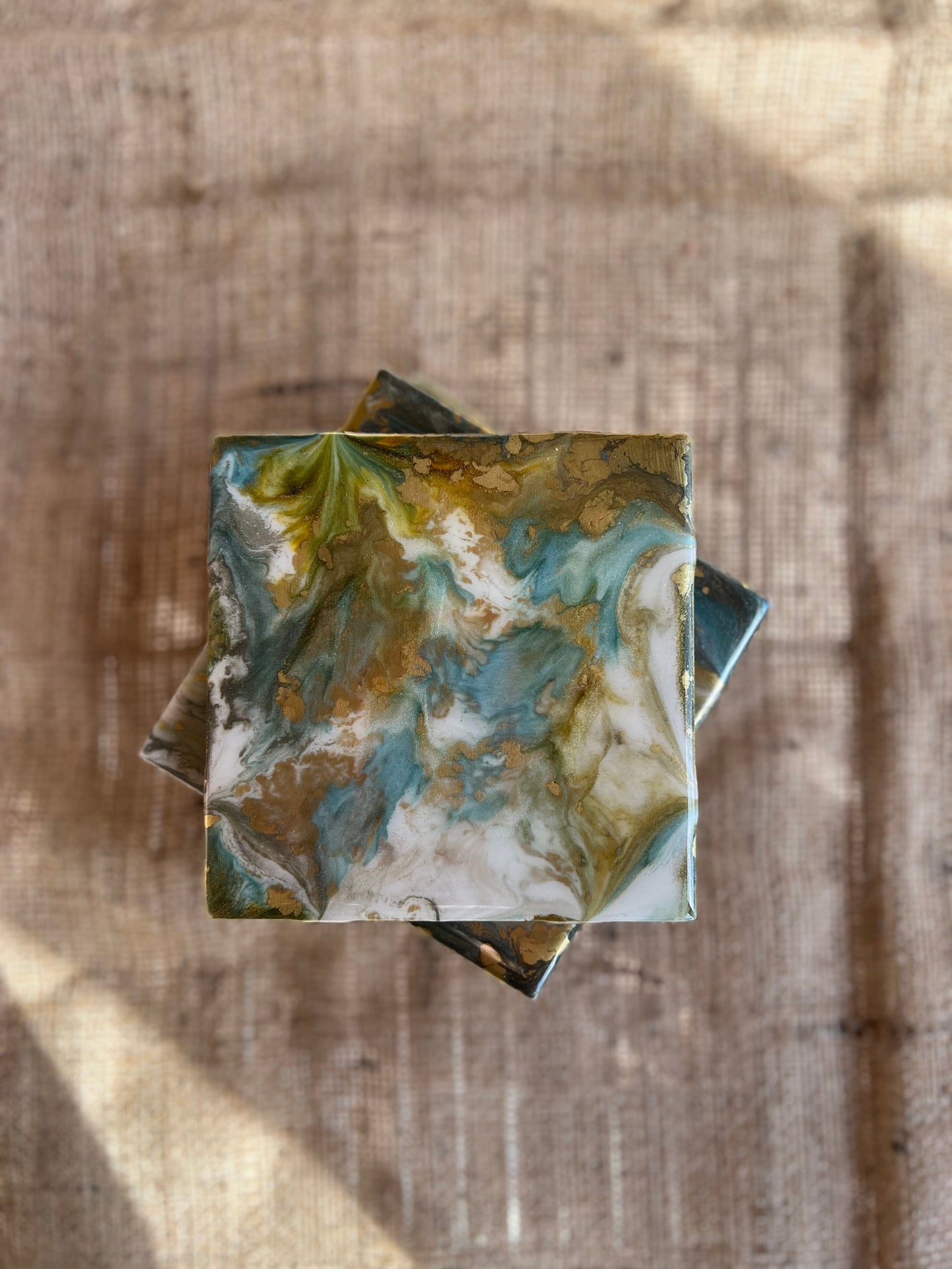 Resin Coasters - Blue, gold and white