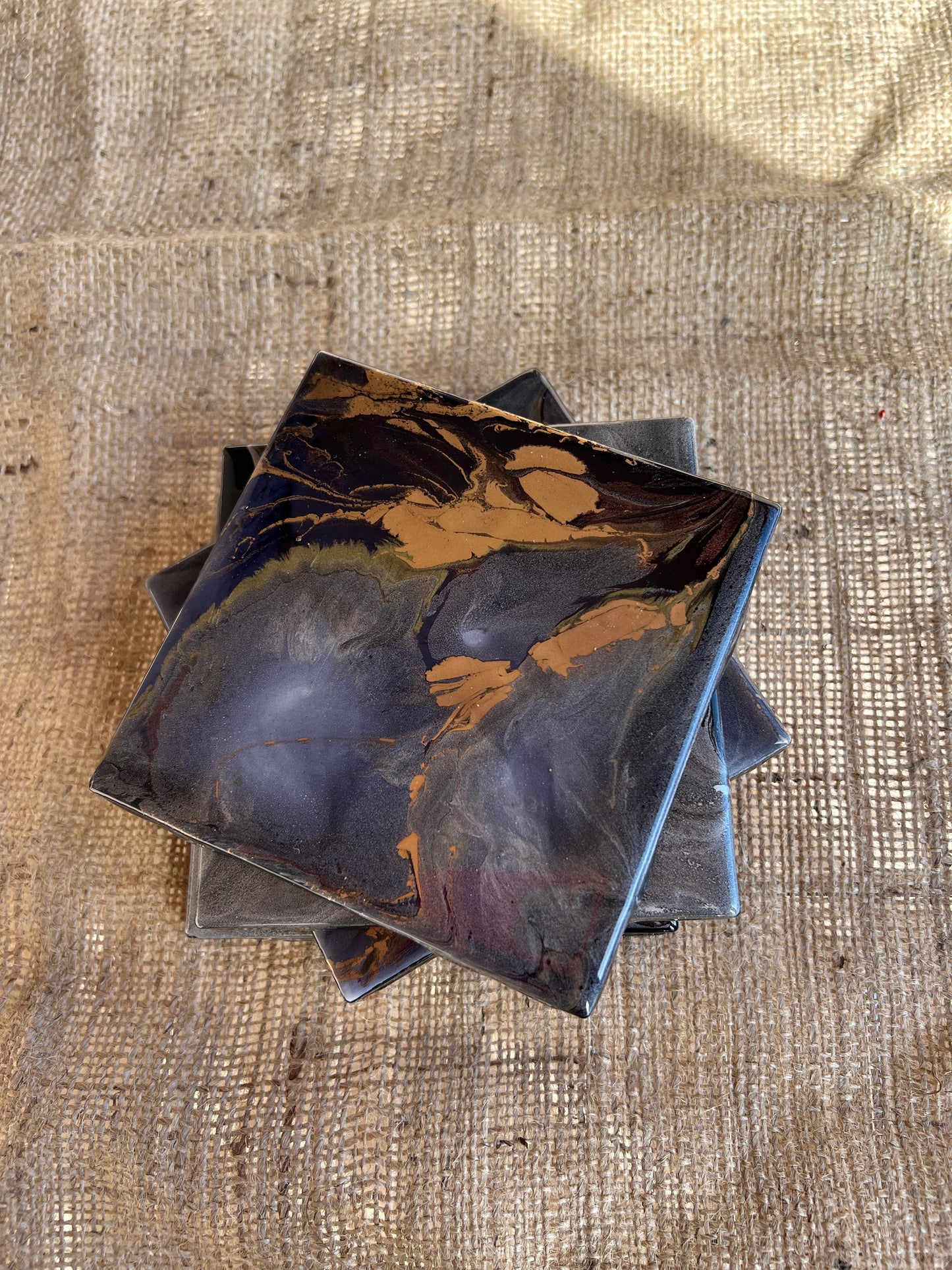 Resin Coasters - Black, Silver & Brass
