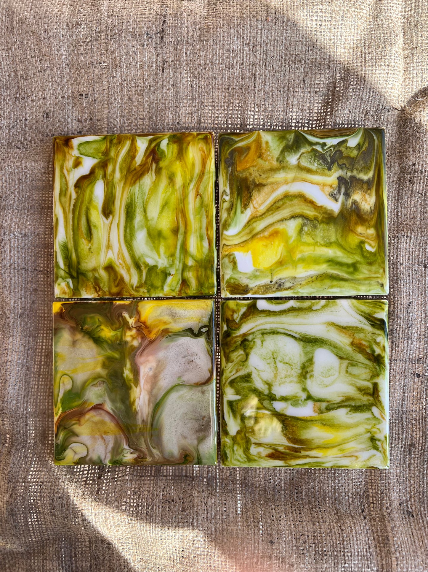 Resin Coasters - Green, yellow, honey and pearl