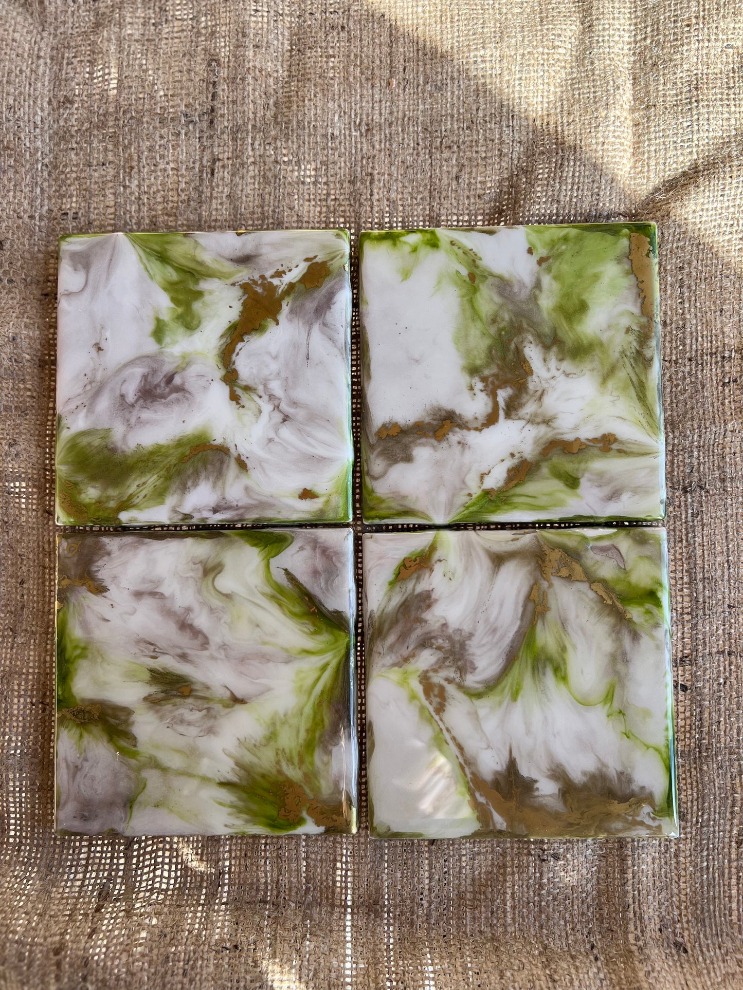 Resin Coasters - Green, rose gold, copper and gold