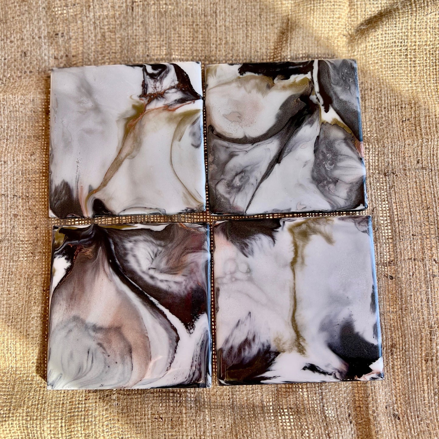 Resin Coasters - Black, silver, copper and brass (SOLD)