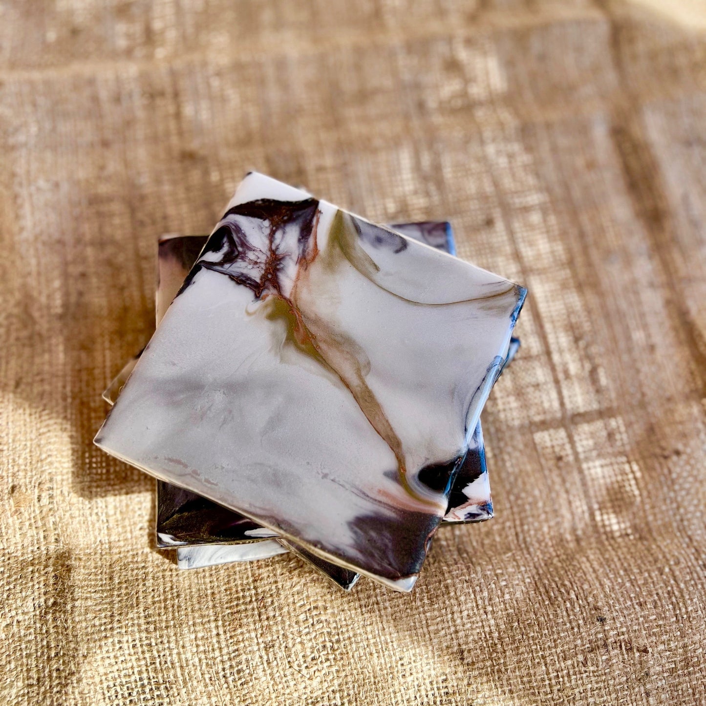 Resin Coasters - Black, silver, copper and brass (SOLD)