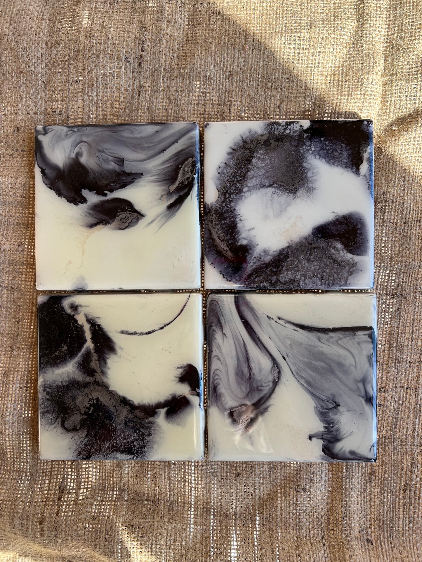Resin Coasters - Black, silver and pearl