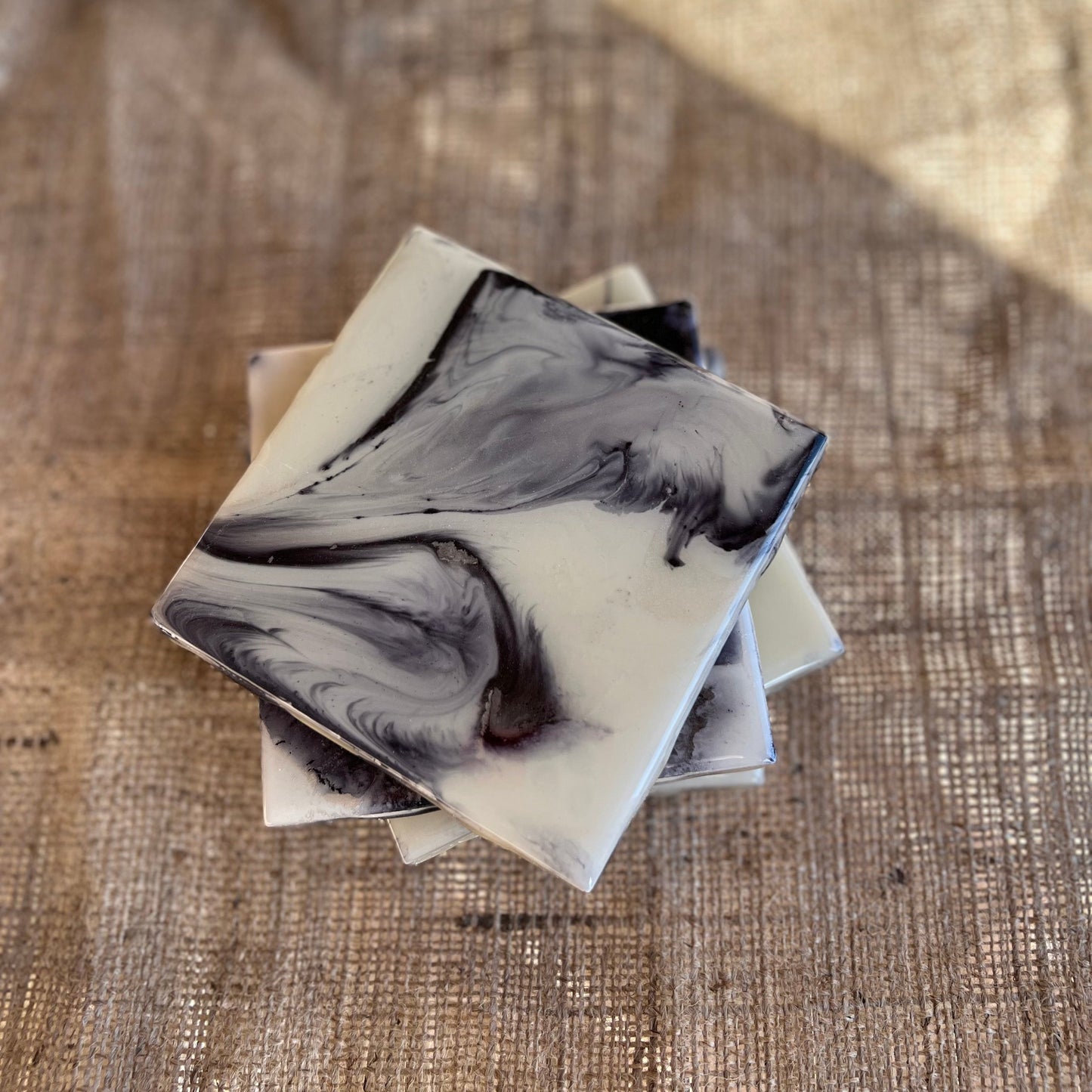 Resin Coasters - Black, silver and pearl