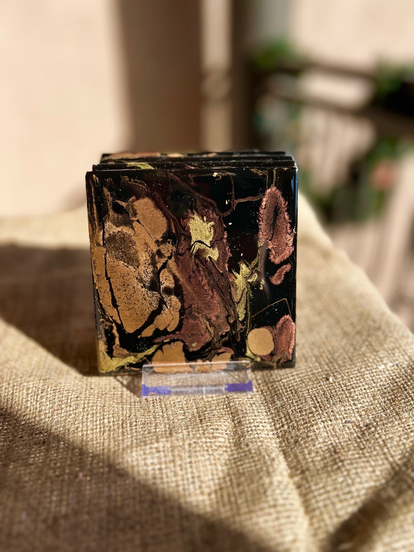 Resin Coasters - Black, copper, brass and gold