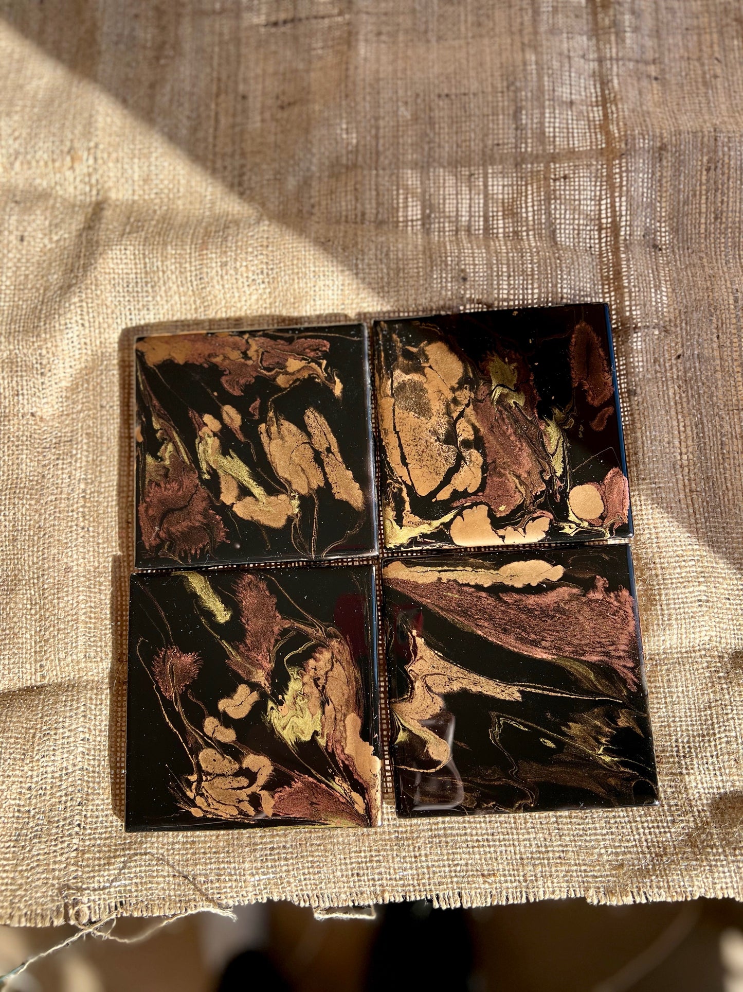 Resin Coasters - Black, copper, brass and gold