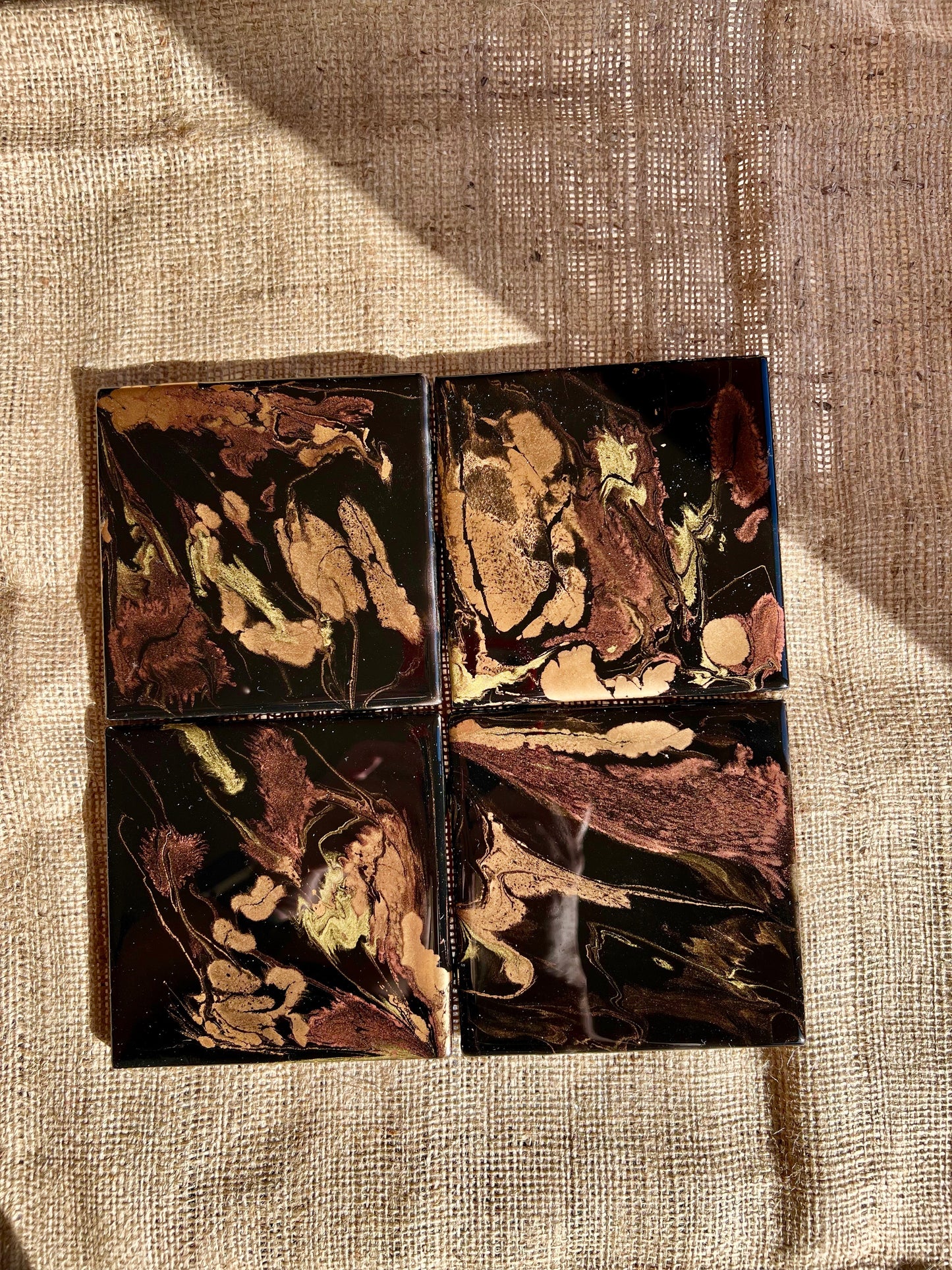 Resin Coasters - Black, copper, brass and gold
