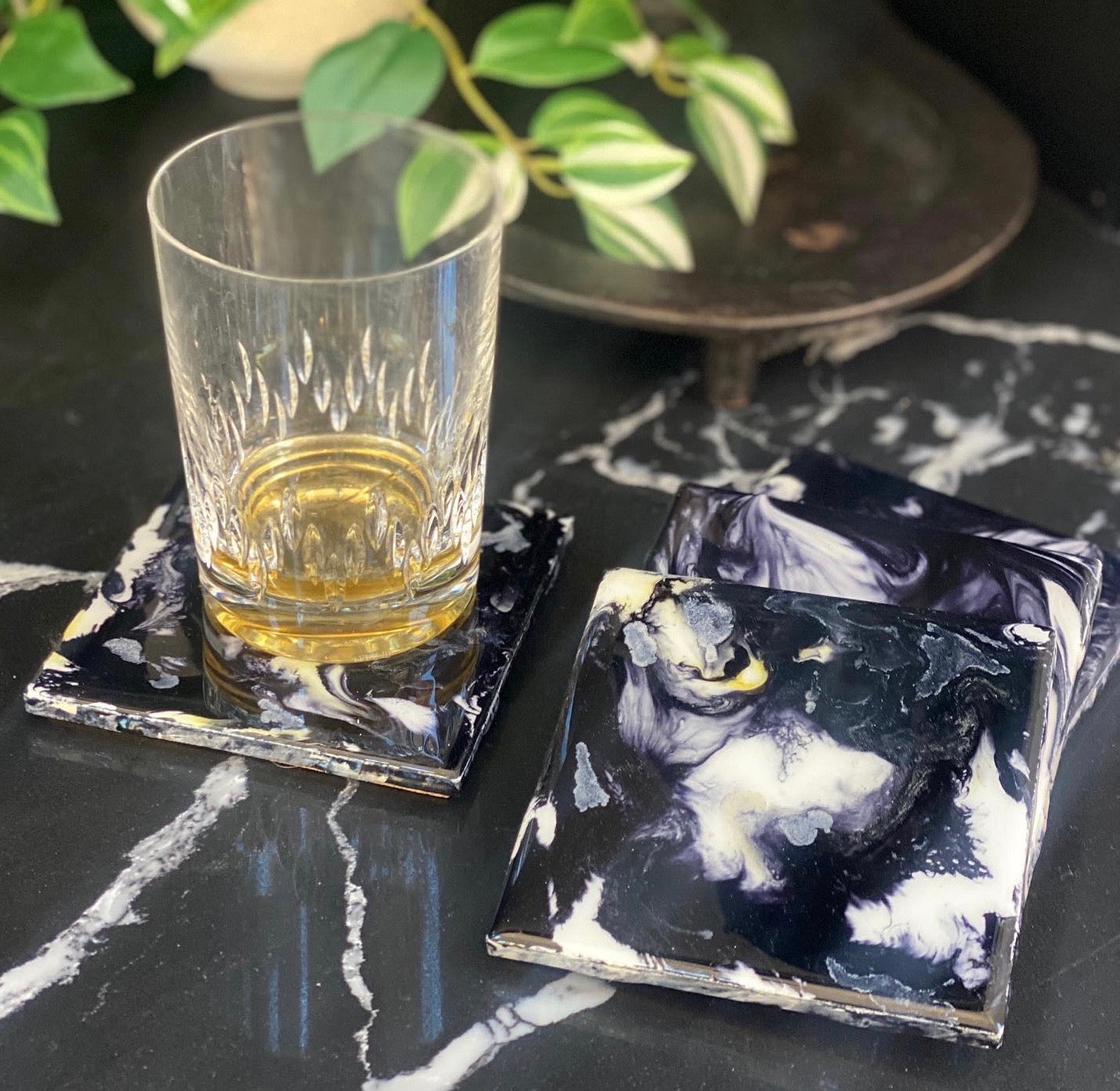 Resin Coasters- Black, White and Pearl (SOLD)