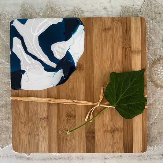 Charcuterie Board - Deep Blue and White Resin (SOLD)