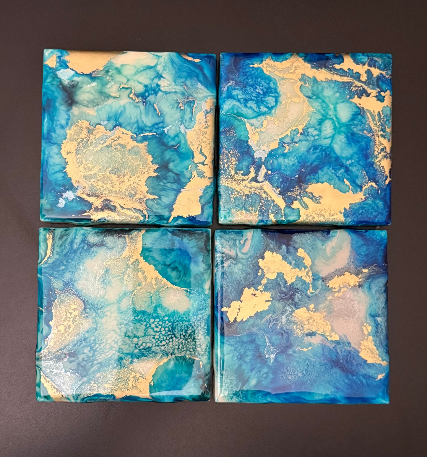 Coasters - blue and gold ocean inspired