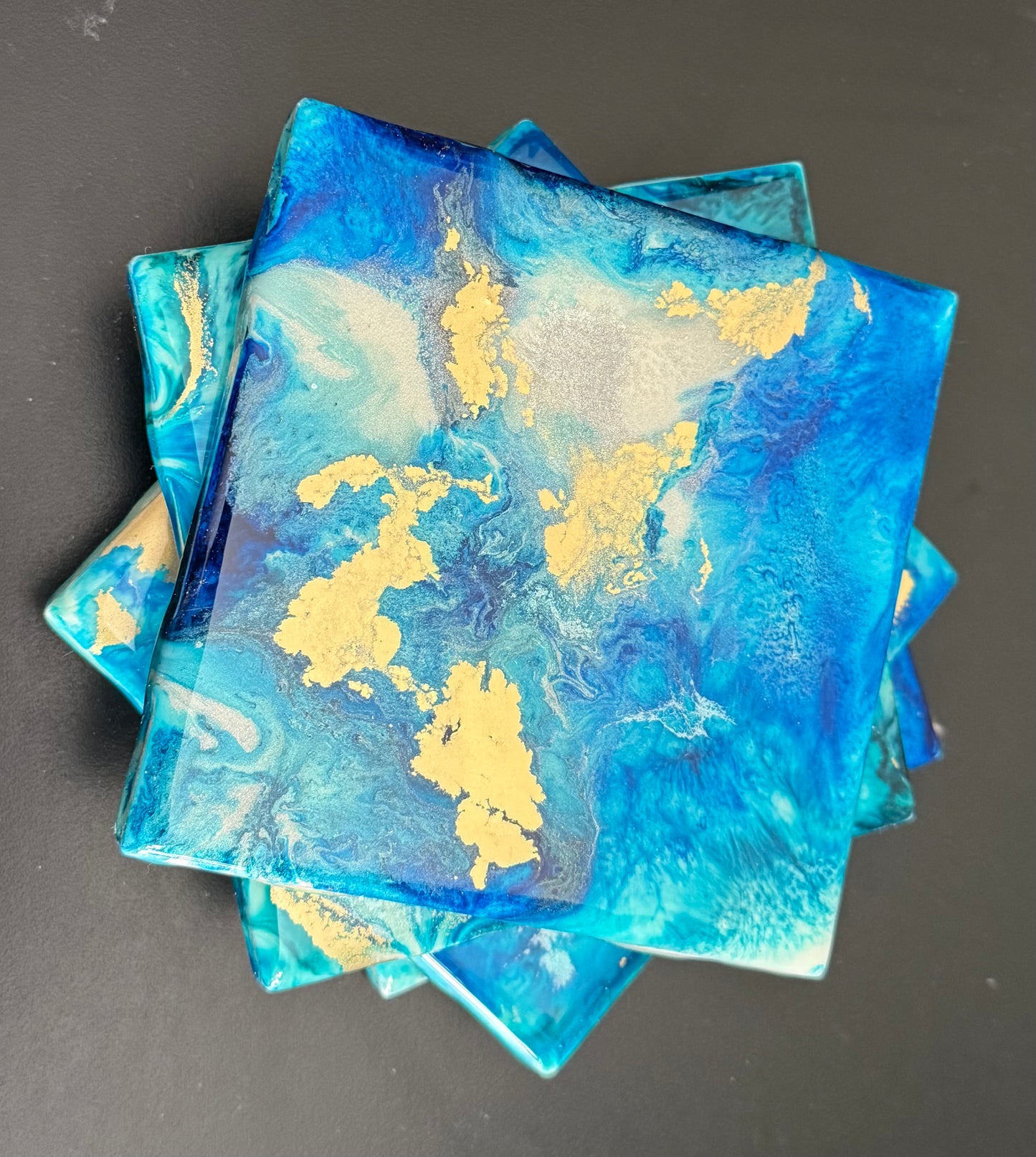 Coasters - blue and gold ocean inspired
