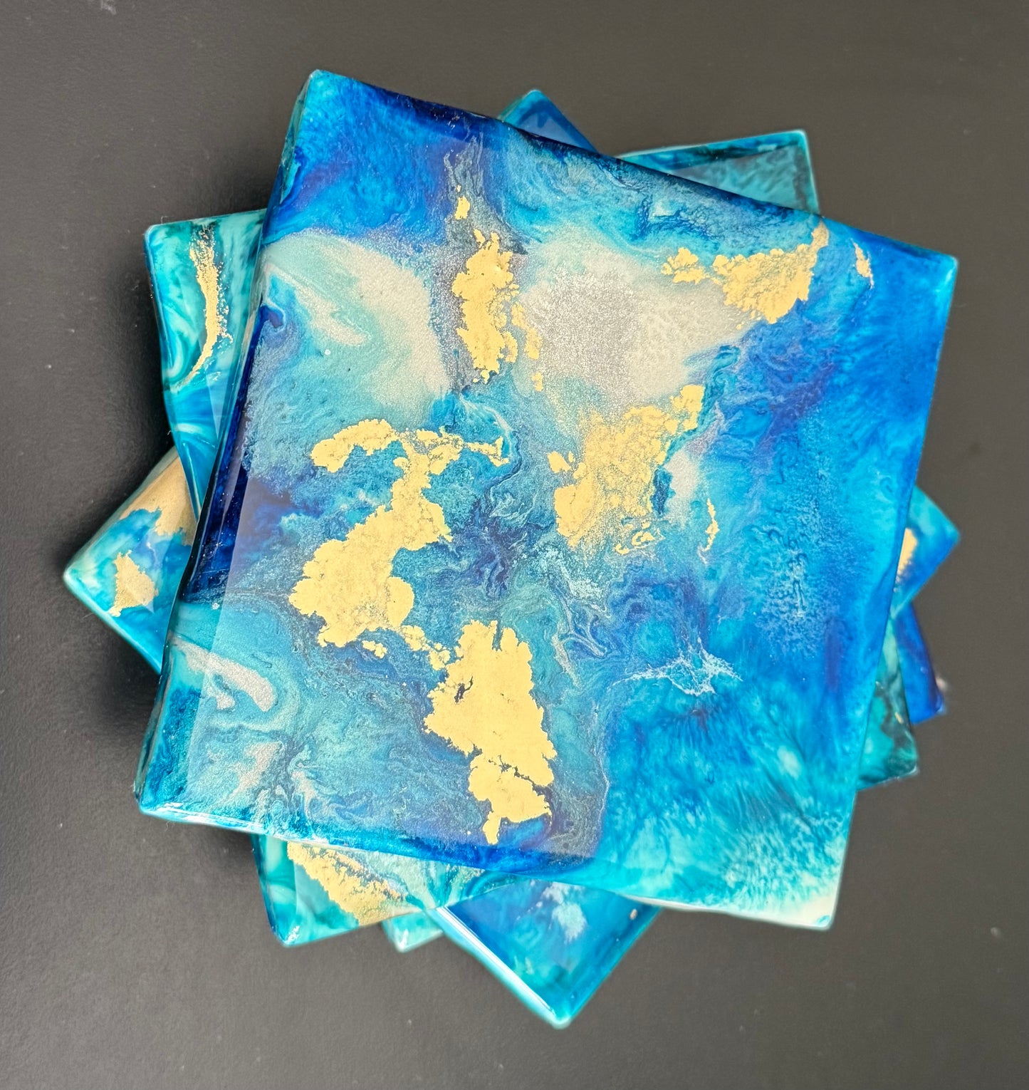 Coasters - blue and gold ocean inspired
