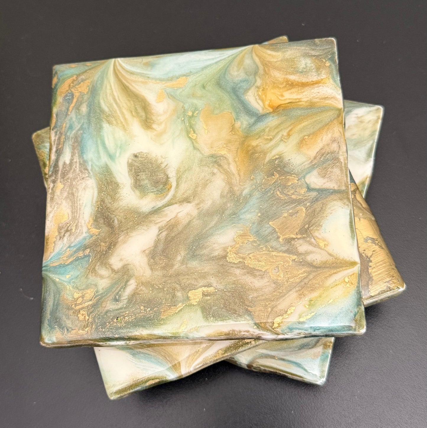 Coasters - turquoise, gunmetal, gold and pearl