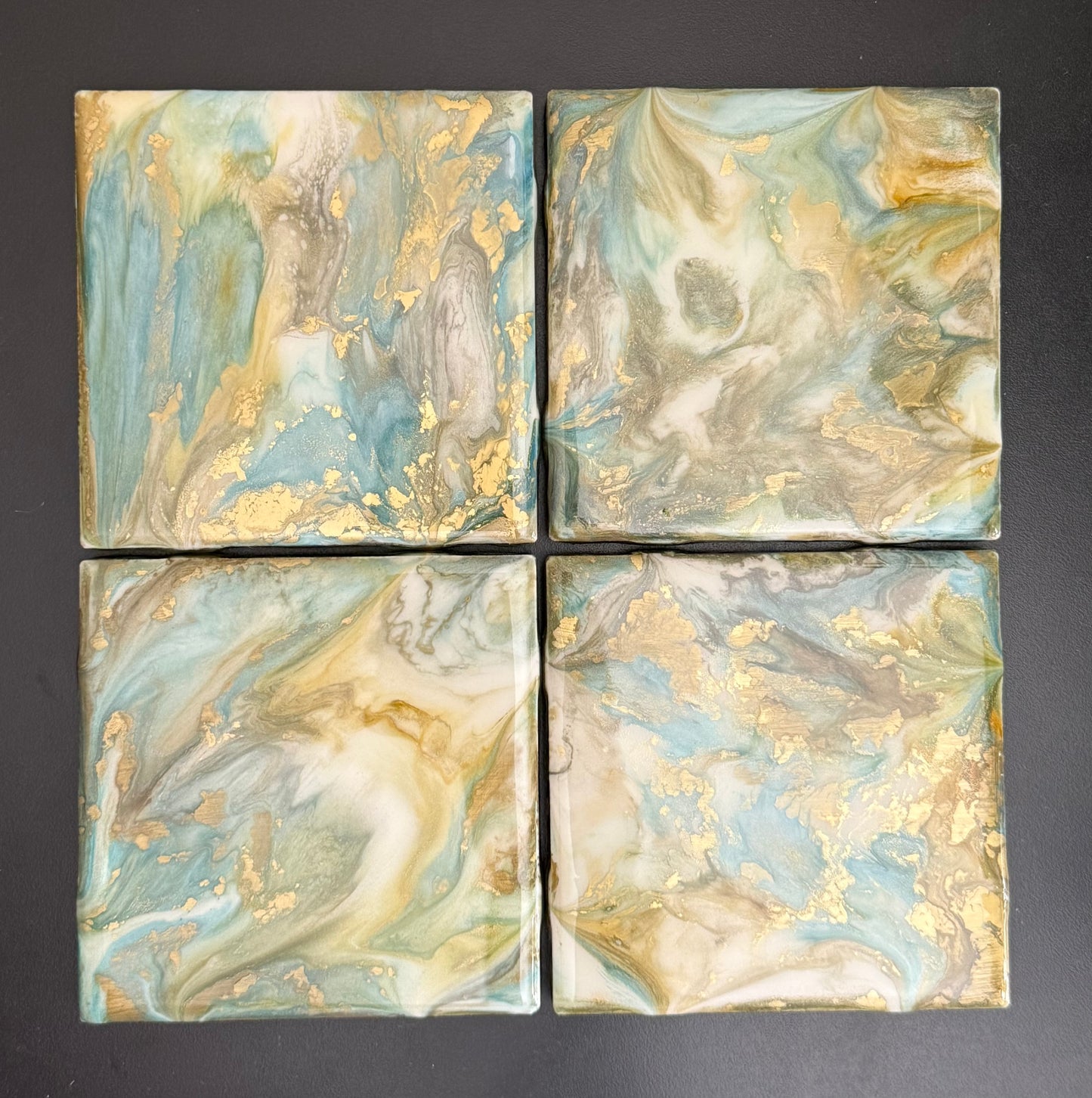 Coasters - turquoise, gunmetal, gold and pearl