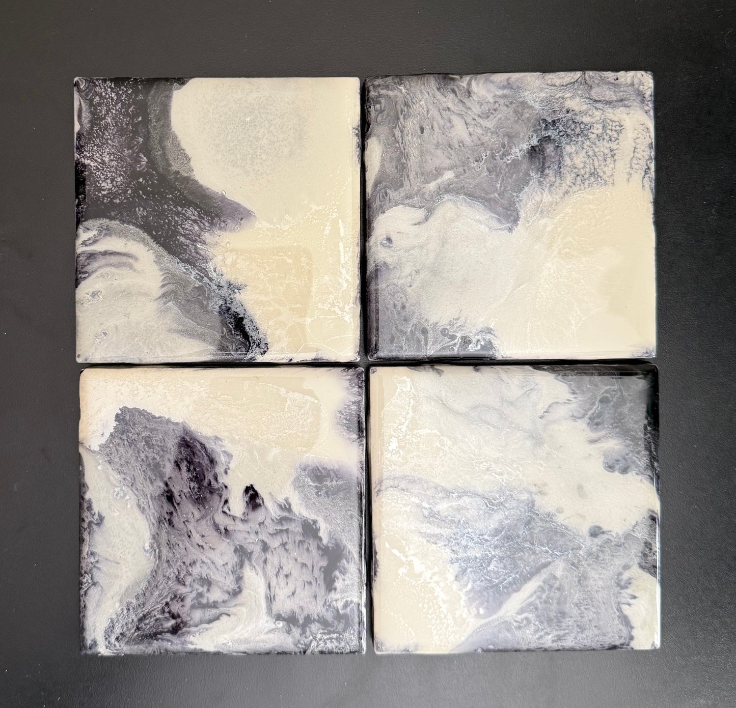 Coasters - black, silver and pearl