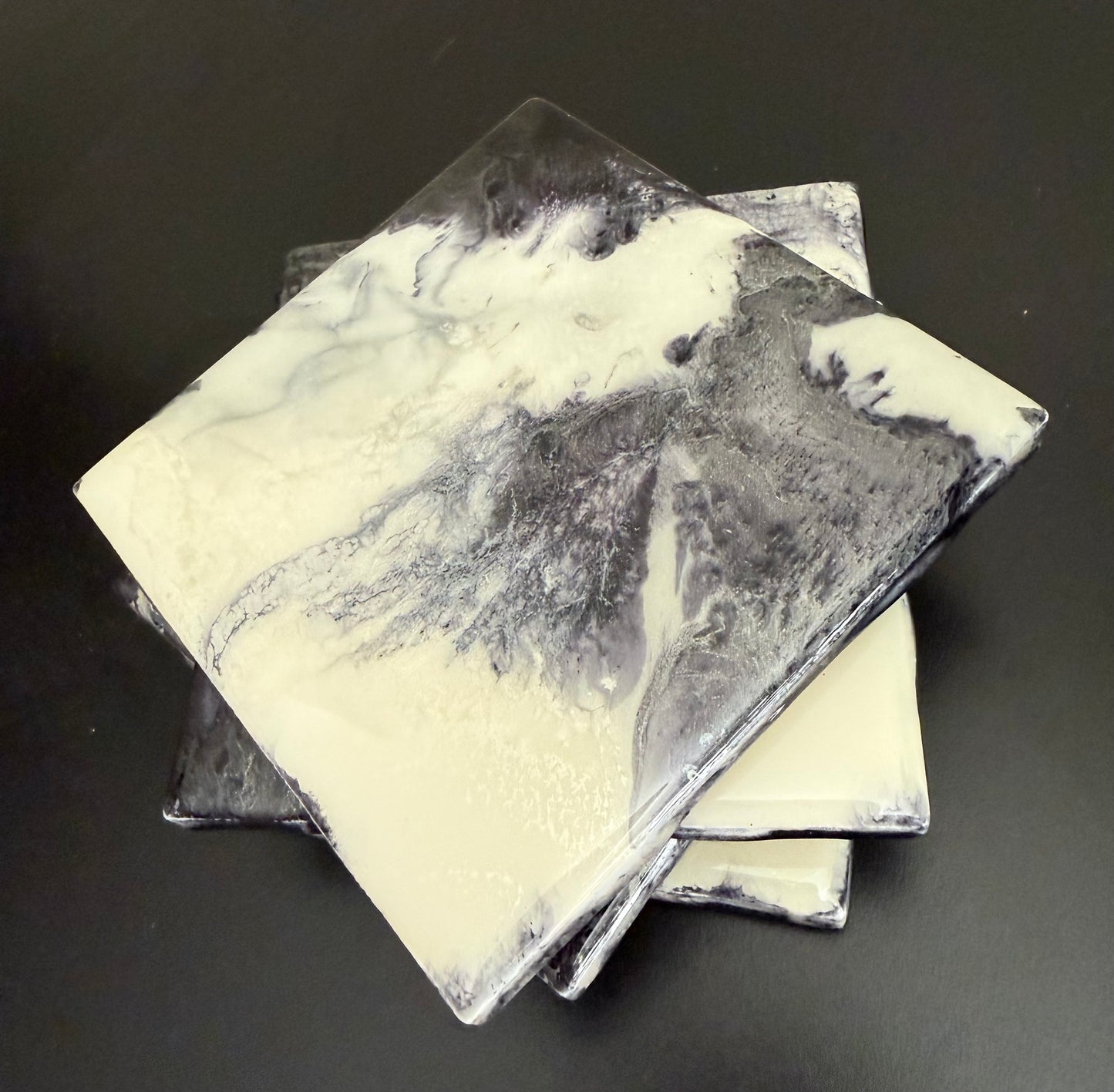 Coasters - black, silver and pearl