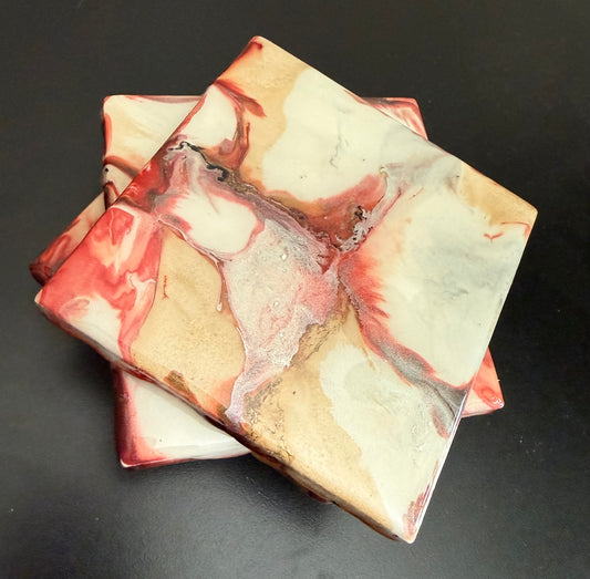 Coasters - Red, Gold and Pearl