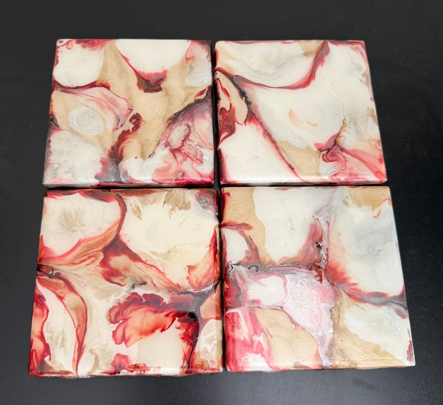 Coasters - Red, Gold and Pearl